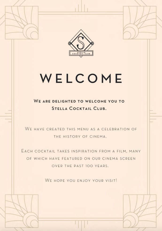 Stella Cocktail Club Menu